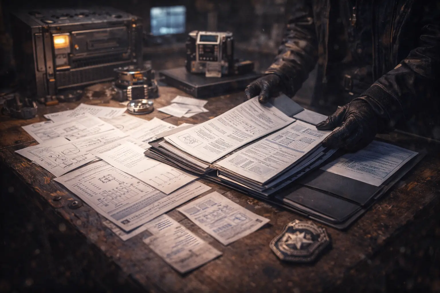 High-credibility workbench: evidence folders, audit-style reports and technical diagrams arranged neatly under clean cinematic light—symbolizing proof assets replacing paid optics