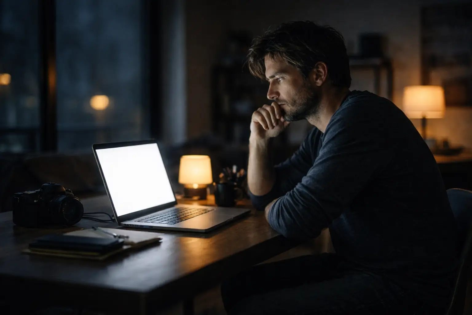 Designer working late at a desk