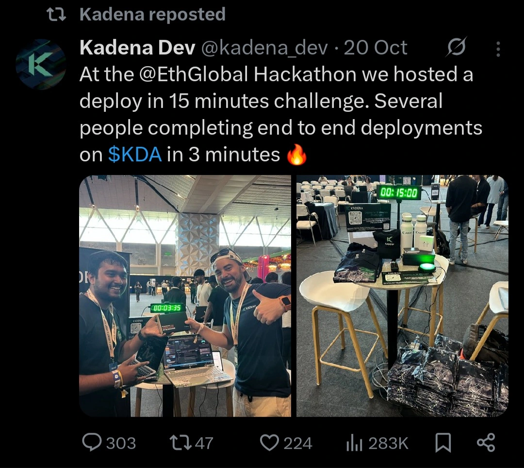 Screenshot of Kadena tweet posted the day before the shutdown, showing business-as-usual conference activity.