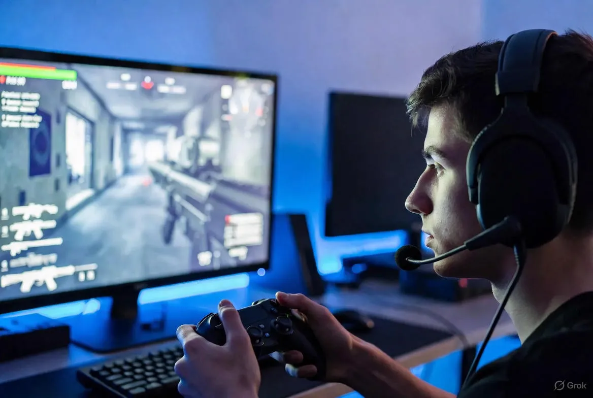 Man Playin First Person Shooting Game