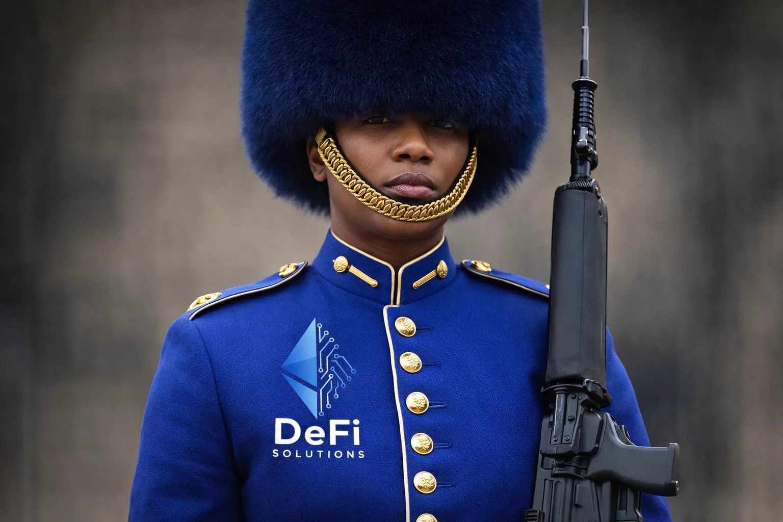 Female Royal Guard In Blue Uniform