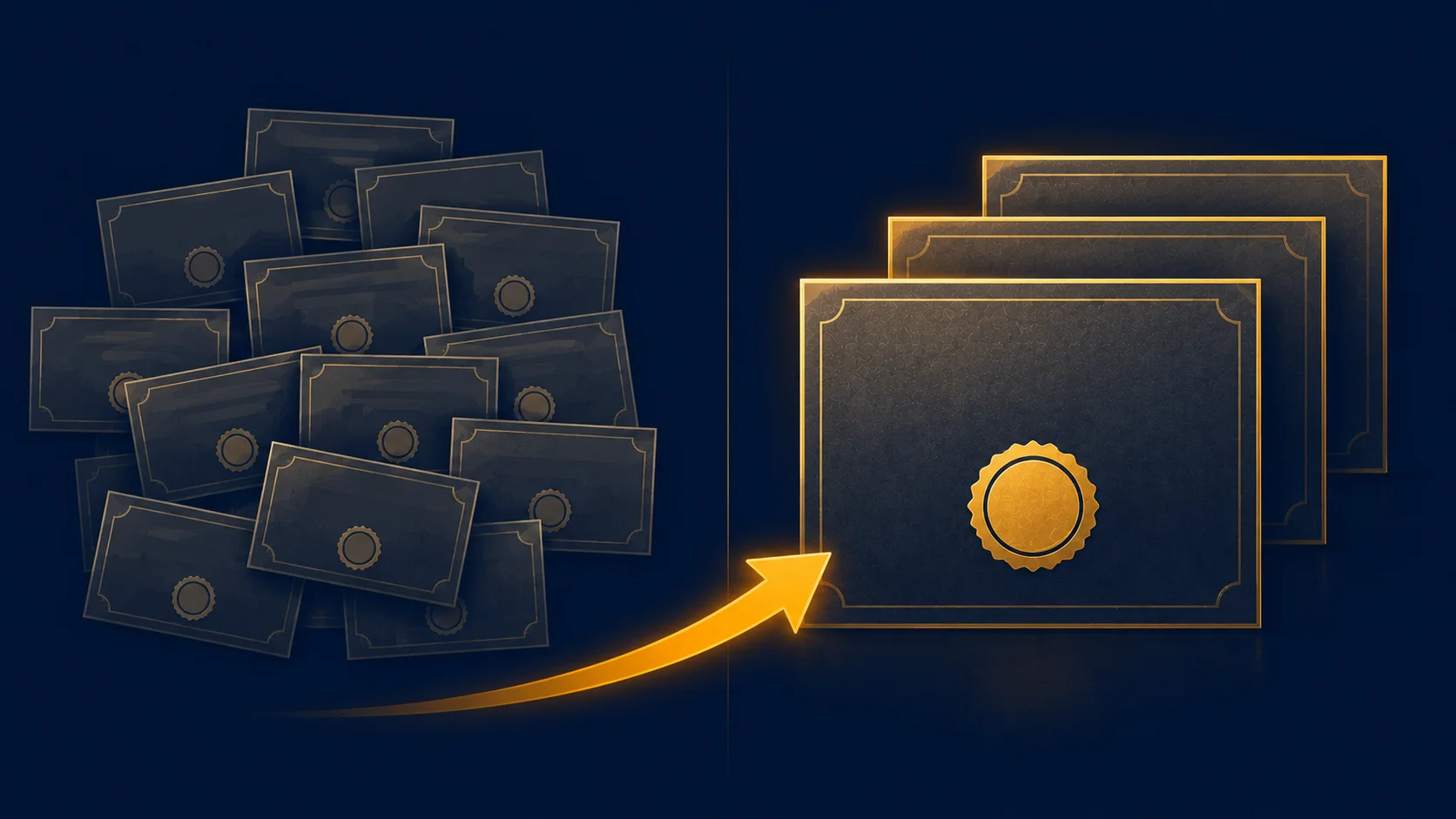 Split-panel comparison of stock certificates issued at two different acquisition price levels